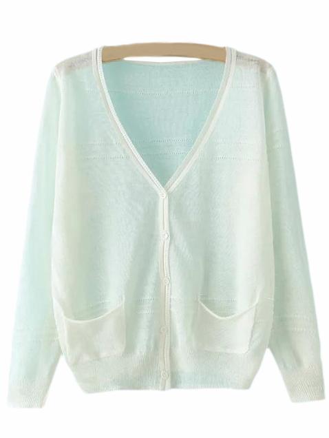 Romwe White V Neck Pockets Buttons Cardigan Sweater