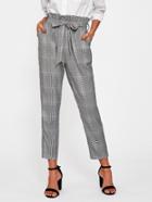 Romwe Ruffle Waist Self Belt Plaid Peg Pants