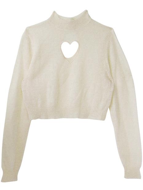 Romwe High Neck Heart Hollow Crop Beige Sweater