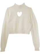 Romwe High Neck Heart Hollow Crop Beige Sweater