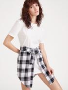 Romwe White Short Sleeve T-shirt With Contrast Plaid Panel
