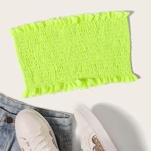 Romwe Neon Green Shirred Tube Top
