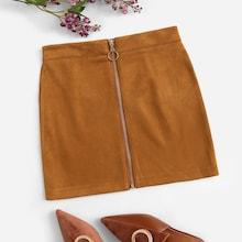 Romwe Zip-up Solid Skirt