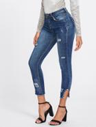 Romwe Cut Out Hem Bead Decoration Ripped Jeans