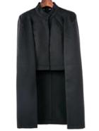 Romwe Black Stand Collar Cape Coat