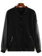 Romwe Contrast Pu Buttons Patch Black Jacket