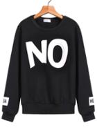 Romwe No Print Loose Black Sweatshirt