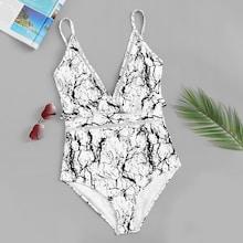 Romwe Random Marble Print Low Back Swimsuit