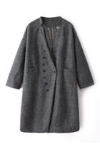 Romwe Double-breasted And Pocketed Slim Grey Coat