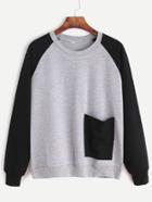 Romwe Contrast Raglan Sleeve Patch Pocket Sweatshirt