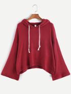 Romwe Burgundy Drop Shoulder Drawstring Hooded Sweater