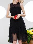 Romwe Black Crochet Hollow Out Organza Dress