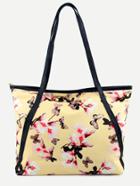 Romwe Yellow Flower And Butterfly Print Tote Bag
