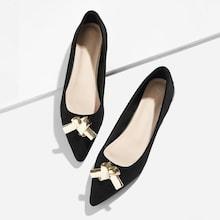 Romwe Knot Decor Suede Ballet Flats