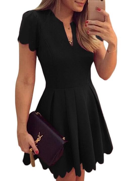 Romwe Black Scalloped Flare Dress