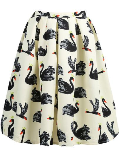 Romwe Swan Print Midi Skirt