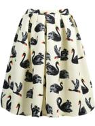 Romwe Swan Print Midi Skirt