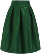 Romwe Green Jacquard Flare Midi Skirt