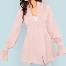 Romwe Trumpet Sleeve Collar Striped Coat