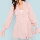 Romwe Trumpet Sleeve Collar Striped Coat