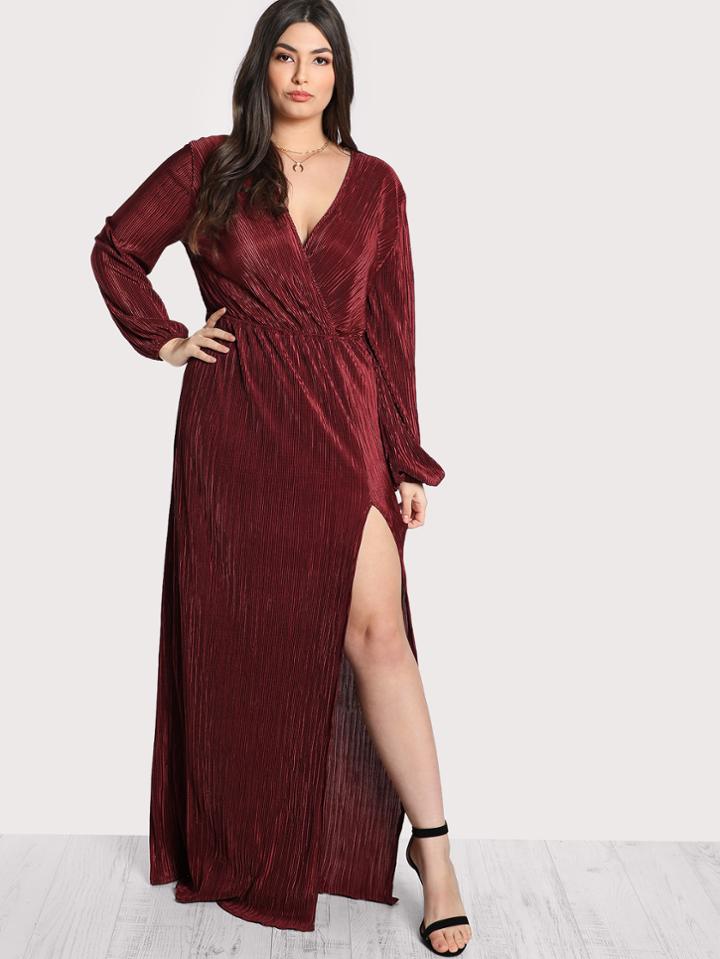 Romwe Ribbed Long Sleeve Maxi Dress