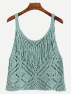 Romwe Turquoise Tassel Trim Crochet Cami Top