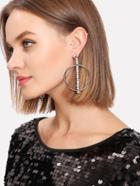 Romwe Rhinestone Bar Design Hoop Earrings