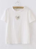 Romwe White Heart Embroided T-shirt