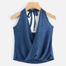 Romwe Deep V Neckline Knot Back Top