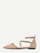 Romwe Pink Pointed Out Studded Sandals