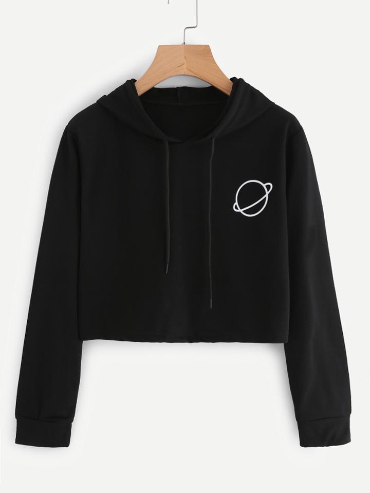 Romwe Planet Print Crop Hoodie