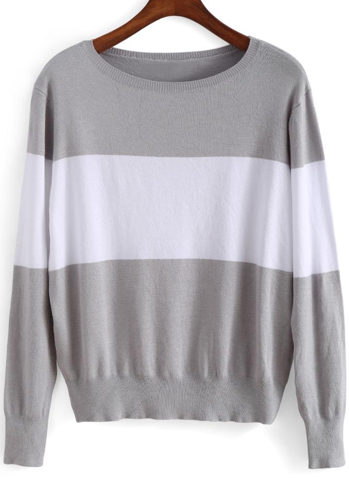 Romwe Striped Knit Color-block Sweater