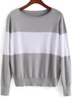 Romwe Striped Knit Color-block Sweater