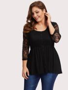 Romwe Lace Sleeve Button Front Tee