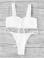 Romwe Criss Cross Double Strap Ribbed Bikini Set