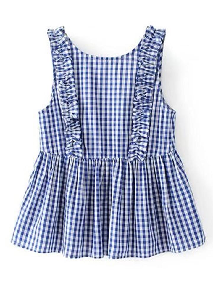 Romwe Frill Trim Gingham Sleeveless Top