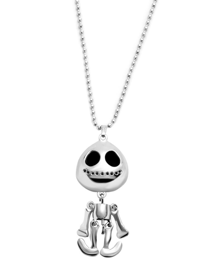 Romwe Silver Movable Skeleton Pendant Necklace
