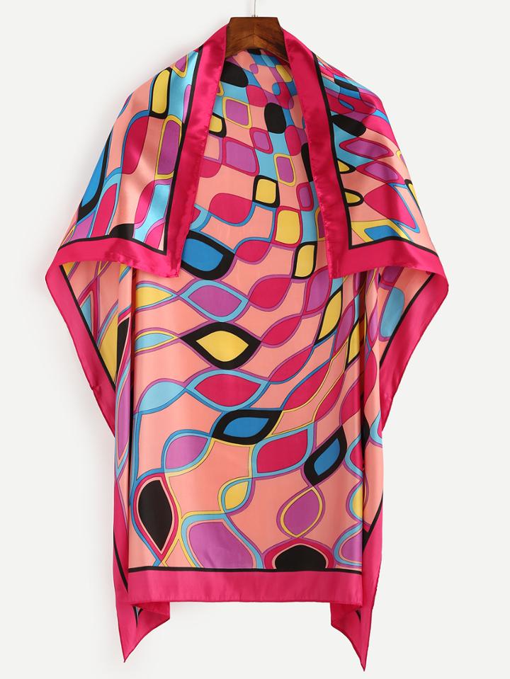 Romwe Hot Pink Geometric Print Square Scarf