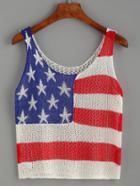 Romwe White American Flag Print Knitted Tank Top