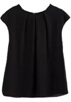 Romwe Round Neck Pleated Black Top