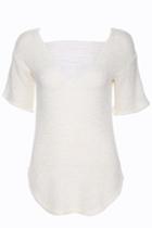Romwe Triangle Shredded White Short-sleeved Jumper