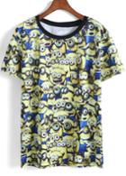 Romwe Yellow Short Sleeve Minions Print T-shirt