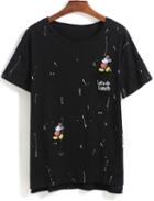 Romwe Dip Hem With Pocket Mickey Print T-shirt