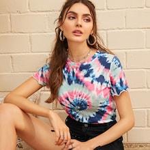 Romwe Lettuce Edge Tie Dye Top