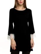 Romwe Bell Sleeve Contrast Lace A-line Black Dress