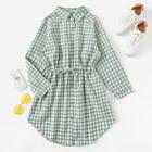 Romwe Single Breasted Gingham Drawstring Dress