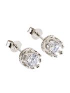 Romwe Silver Plated Rhinestone Crown Stud Earrings