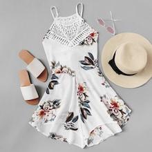 Romwe Criss Cross Knot Back Floral Romper