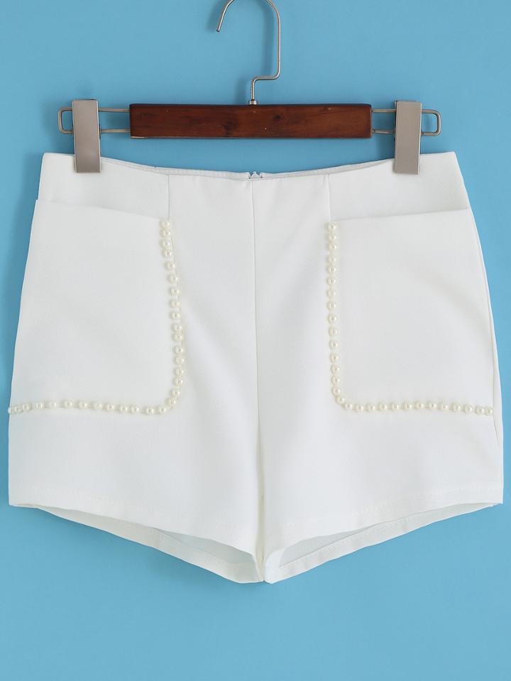 Romwe Back Zipper With Bead Pockets Shorts