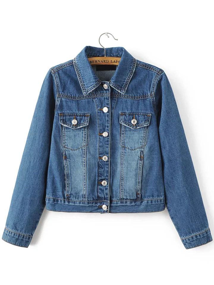 Romwe Blue Button Up Denim Jacket